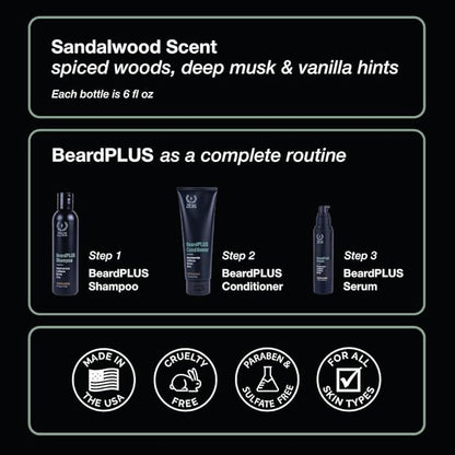 ZEUS BeardPLUS Conditioner for Men, Enhanced Beard Growth & Hair Care Treatment with Biotin & Caffeine to Boost Thickness, Strength, Hydration, and Skin Comfort (Made in USA) 6 oz.
