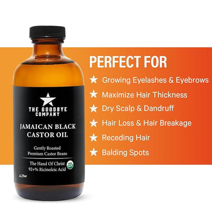 The Goodbye Company Black Castor Oil – USDA Certified Organic (120mL / 4.25oz) – Cold-Pressed & Unrefined – 100% Pure & Hexane-Free – Glass Bottle – Nourishing Oil for Eyebrow, Eyelash & Hair Growth