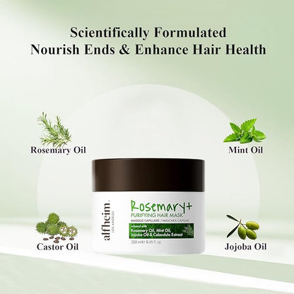 ALFHEIM Rosemary+ Purifying Hair Mask | Deep Moisturizing & Scalp Balancing Treatment | Infused with Rosemary, Peppermint Oil & Jojoba Oil | For Oily Hair, Dandruff & Weakened Strands | 8.45 oz