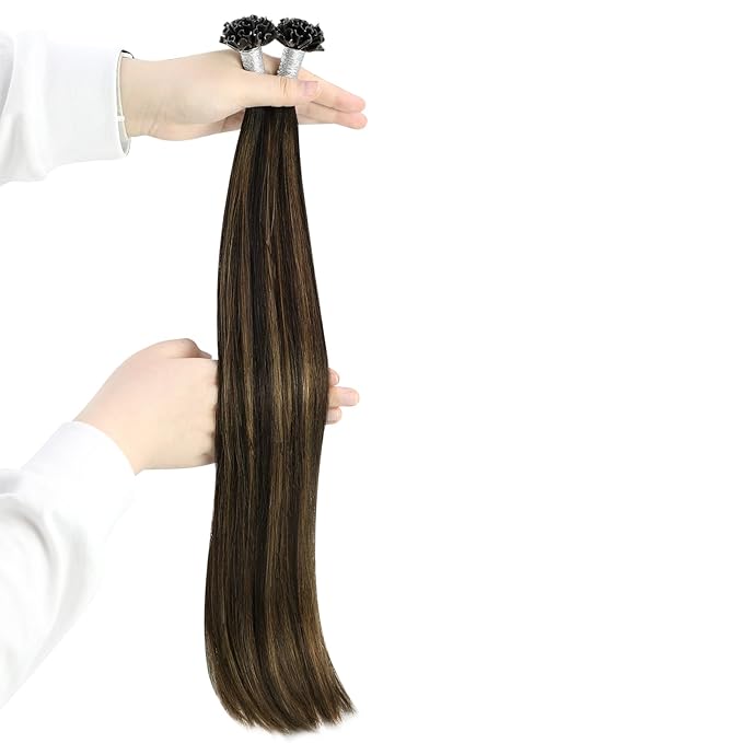 YoungSee U Tip Hair Extensions Human Hair Balayage Ktip Hair Extensions Balayage Dark Brown with Brown U Tips Hair Extensions Real Human Hair Ombre for Women Human Hair Extensions U Tip 20In 50s/50G