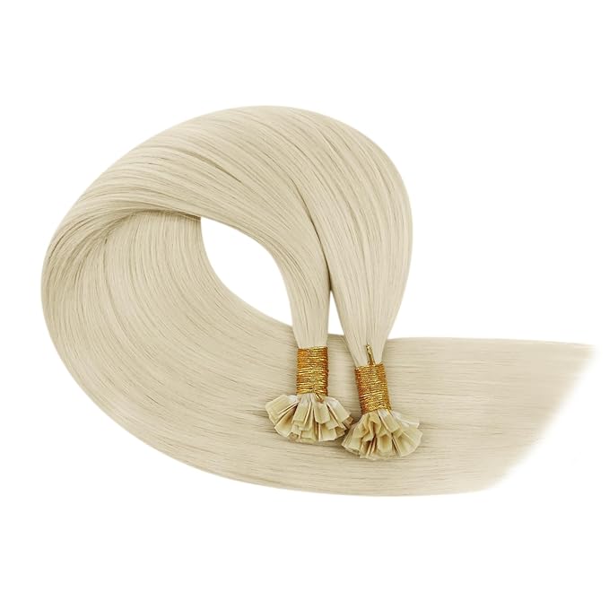YoungSee Ktips Hair Extensions Human Hair Blonde K Tip Extensions Real Human Hair Platinum Blonde Ktip Human Hair Extensions for Women 18Inch U Tip Extensions Human Hair 50G 50S