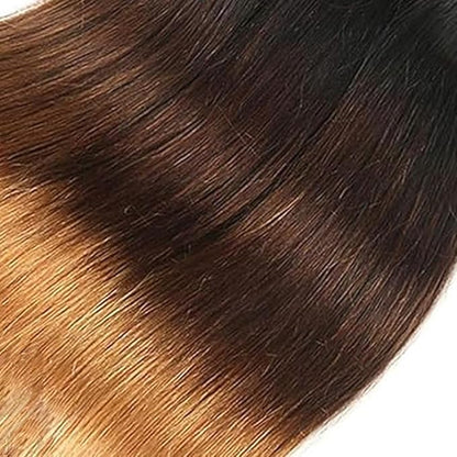 T1B4/27 Bundles Human Hair Ombre Brown Straight Bundle Mixed Length 3 Bundles 14 16 18 Inch Double Weft Virgin Remy Bundle Hair Weave