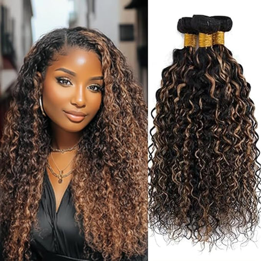 P1B/30 Highlight Kinky Curly Bundles Human Hair Black and Brown P1B30 Curly Bundles two tone Weave Extensions Brazilian Human Hair Soft and Silky for Black Women 24 26 28 Inch