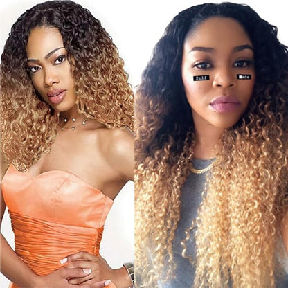 27 Curly Human Hair Bundles Ombre Brown Bundles 24 26 28 Inch Niegmeag Hair 3 Tone Brown and Honey Blonde Bundle Peruvian Grade 8A Virgin Remy Hair Extensions