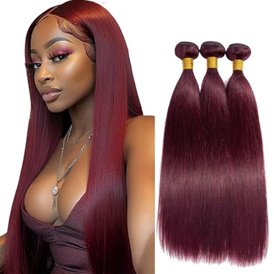 Burgundy Human hair Wine Red Straight Bundles Human Hair 99j Burgundy Brazilian Extensions Wet and Wavy Soft Silky for Woman 20 22 24 Inch