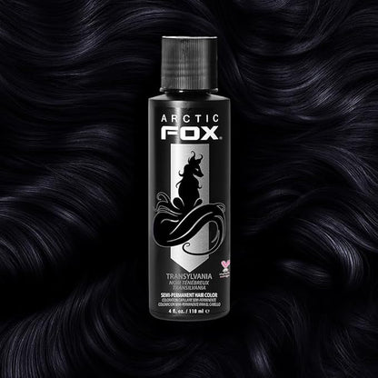 Arctic Fox Semi-Permanent Hair Dye, Vegan & Cruelty-Free, Conditioning, Ammonia-Free, Peroxide-Free, Jet Black Color, Transylvania, 4 Fl Oz (Pack of 2)