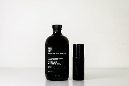 Cold Pressed Organic Castor Oil Glass Bottle 16oz | With Empty 50ml European Glass Roller Bottle For Mess Free Application | For Hair Growth, Skincare, Castor Oil Pack, Face, Joints, Carrier oil, Body
