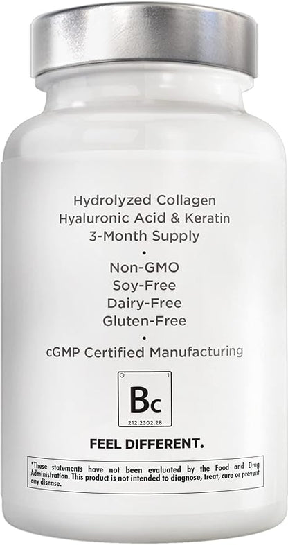 Amen Biotin Collagen Vitamins+ 10,000 mcg Biotin Supplement - Hydrolyzed Collagen, Vitamins C & E, Folate, Hyaluronic Acid, Keratin, MSM, Saw Palmetto - 3-Month Supply - Non-GMO - 90 Capsules