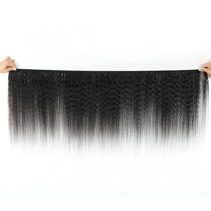 #1B Human Hair Bundles Yaki Straight Bundles 26 28 30 Inch Unprocessed Brazilian Virgin Hair Weave 3 Bundle Kinky Straight Human Hair Extensions Natural Color 50 Grams Per Bundle For Woman