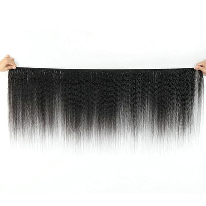 #1B Human Hair Bundles Yaki Straight Bundles 26 28 30 Inch Unprocessed Brazilian Virgin Hair Weave 3 Bundle Kinky Straight Human Hair Extensions Natural Color 50 Grams Per Bundle For Woman