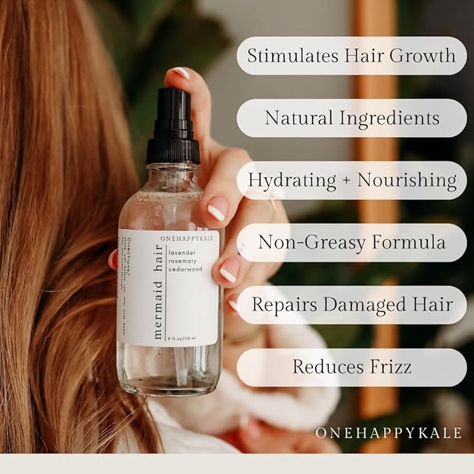Mermaid Hair Growth & Restoration – Boosts Regrowth, Repairs Damage, Calms Scalp with Rosemary Oil – Non-Toxic, Cruelty-Free, Nourishing Formula All Hair Type – 4oz Bottle