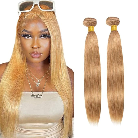 #27 Honey Blonde Bundles Straight Human Hair Bundles 30 32 Inch Unprocessed Brazilian Virgin Hair Weave 2 Bundles Blonde Straight Human Hair Extensions