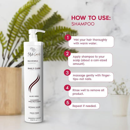 Ravenna Aloe Vera Hydration Shampoo - Paraben-Free, Daily Care for Soft, Shiny, and Lightweight Hair - Anti-Breakage & Anti-Hair Loss (1L/33.8 fl.oz)