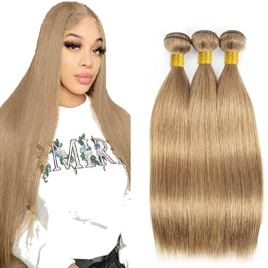#22 Ash Blonde Bundles Human Hair Straight Bundles 28 30 32 Inch Human Hair Weave 3 Bundle 10A Unprocessed Brazilian Virgin Hair Blonde Straight Human Hair Extensions 50 Grams/Bundle