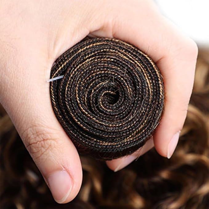 Ombre Two Tone Brown and Dark Brown Kinky Curly Bundles 22 24 26 Inch P430 Highlight Chocolate Color Curly Wave Bundles Brazilian Virgin Double Weft Hair Extensions Soft and Silky