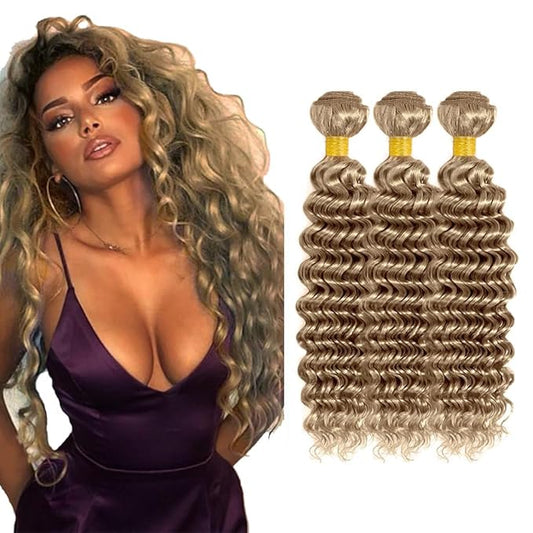Ash Blonde Human Hair Bundles Color #22 Deep Wave Bundle Grey Blonde Human Hair 3 Bundles 22 24 26 Inch Niegmeag Double Weft Hair Weave