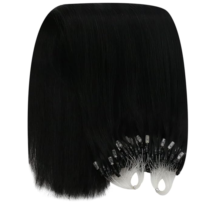 YoungSee Micro Beads Hair Extensions Black Microbead Hair Extensions Human Hair Jet Black Bead Hair Extensions for Women 24 Inch Hair Extensions Bead Hair Extensions Real Human Hair Natural 50s 50g