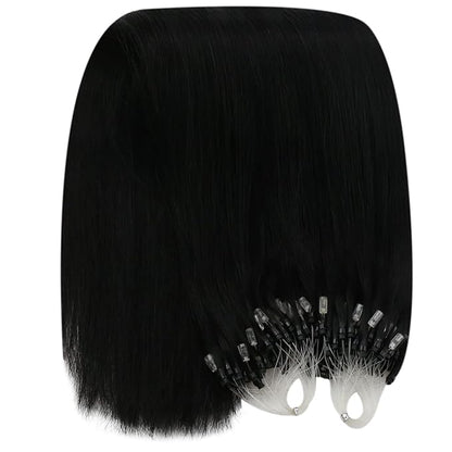 YoungSee Micro Beads Hair Extensions Black Microbead Hair Extensions Human Hair Jet Black Bead Hair Extensions for Women 24 Inch Hair Extensions Bead Hair Extensions Real Human Hair Natural 50s 50g