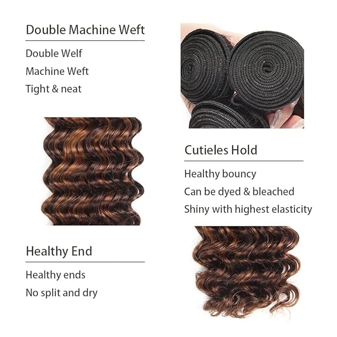 P430 Deep Wave Bundles Highlight Deep Wave Human Hair Bundles Brown and Light Brown two tone Brazilian Human Hair Soft and Silky for Black Women 08 10 12 Inch