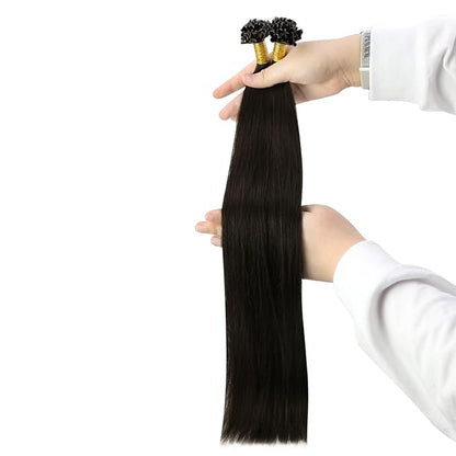 YoungSee Utip Hair Extensions Human Hair Dark Brown 24 Inch U Tip Human Hair Extensions Dark Brown 50s/50g Hot Fusion