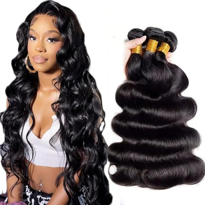 Body Wave Bundles Human Hair Silky Soft Natural Black Human Hair Bundles 22 24 26 Inch Soft And Healthy Unprocessed Remy Hair Extensions Double Weft Bundle Deals