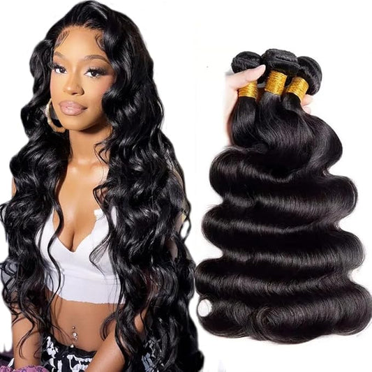 Body Wave Bundles Human Hair Silky Soft Natural Black Human Hair Bundles 22 24 26 Inch Soft And Healthy Unprocessed Remy Hair Extensions Double Weft Bundle Deals