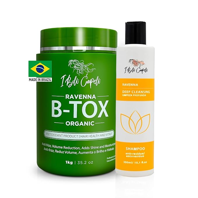 Ravenna Organic B-tox Hair Treatment Kit- 1kg/35.02 oz Hair B-tox + 300ml/10.1 fl.oz Anti-Residue Shampoo