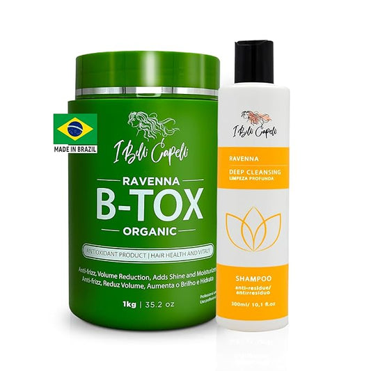 Ravenna Organic B-tox Hair Treatment Kit- 1kg/35.02 oz Hair B-tox + 300ml/10.1 fl.oz Anti-Residue Shampoo