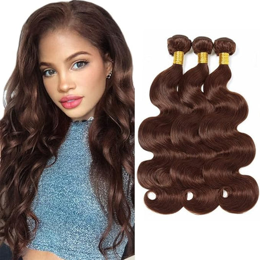#4 Brown Bundles Human Hair Body Wave Bundles 18 20 22 Inch Human Hair Weave 3 Bundle Unprocessed Brazilian Virgin Hair Dark Brown Body Wave Human Hair Extensions 50 Grams/Bundle