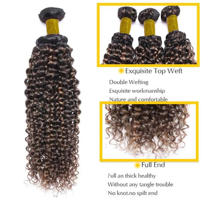 1B/30 Human Hair Bundles Highlight Curly Wave Bundle 26 28 30 Inch Brown Kinky Curly Bundles Human Hair Silky Soft Unprocessed Brazilian Remy Hair Extensions 3Pcs/Set Deals