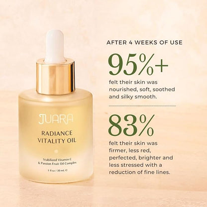 Juara – Radiance Vitality Oil | Deluxe Moisturizing Facial Treatment for All Skin Types | Anti-Aging Formula | Softens, Brightens, Nourishes, Hydrates | Cruelty Free, Paraben & Sulfate Free | 1 oz.
