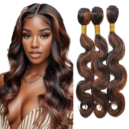 Brown With Highlights P1B30 Body Wave Bundles Two Tone Black and Brown Body Wave Bundles Brazilian Hair Soft and Silky for Women 22 22 22 Inch