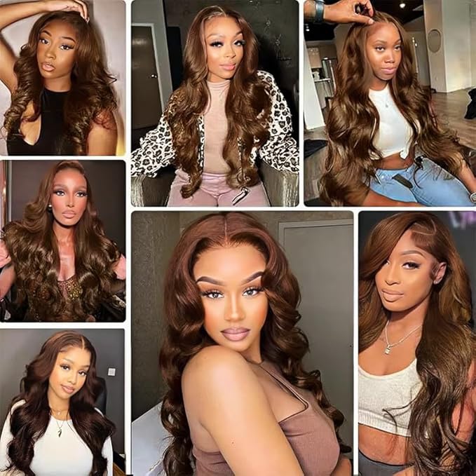 28 30 32 Inch Chocolate Brown Human Hair Bundles Brown Bundles Human Hair Color 4 Body Wave Hair Weave Brazilian Grde 8A Virgin Hair Extensions 300g