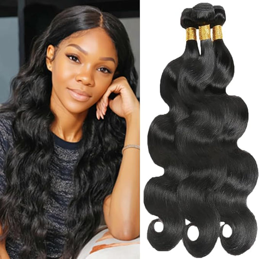 Black Body Wave Bundles #1B Body Wave Bundles Double Weft Weave Extensions Brazilian Human Hair Soft and Silky for Black Women 30 30 30 Inch