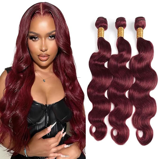 Burgundy Body Wave Bundles Human Hair 22 24 26 Inch Color 99j Body Wave Bundles Wine Red Brazilian Human Hair Wavy Soft Silky for Black Woman