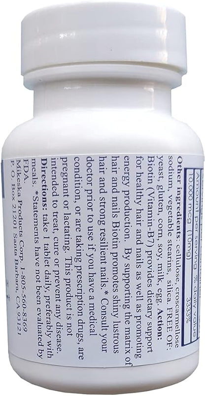 HealthyNaturally Biotin 10,000 mcg (500 Tablets) for Hair Growth, Skin, Strong Nails, biotin 10mg