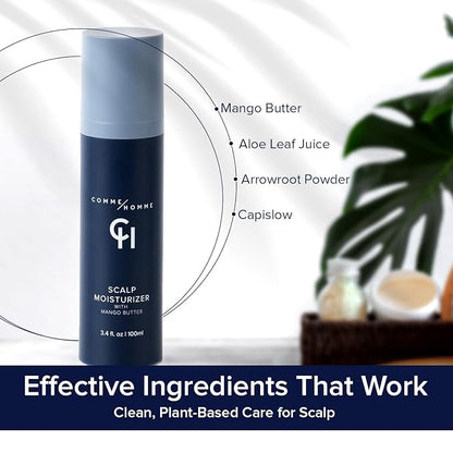 Comme Homme Scalp Moisturizer for Bald Men – Soothes & Hydrates Dry Skin, Slows Hair Regrowth – With Aloe Leaf Juice, Arrowroot Powder, Mango Butter & Capislow – Pack of 2 x 3.4 fl oz/ 100 ml