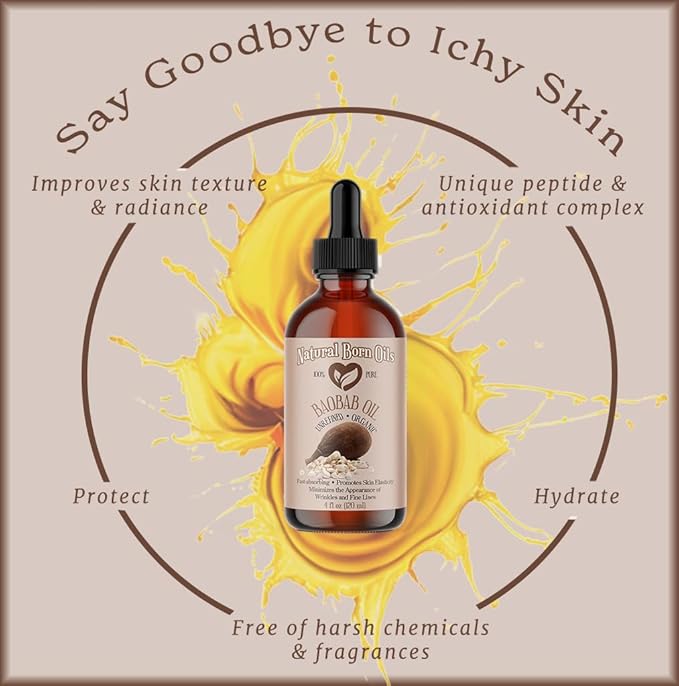 Natural Born Oils Baobab Oil, 16oz, Organic, Cold-Pressed, Nutrient-Dense, Deep Moisturizing for Skin, Hair Revitalizer