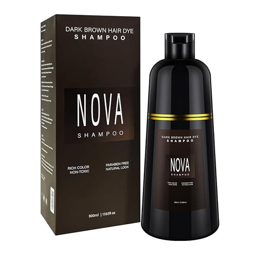 Hair Dye Shampoo & Champu Para Canas - Natural 3-in-1 Instant Gray Coverage for Men & Women (Dark brown-500ml)