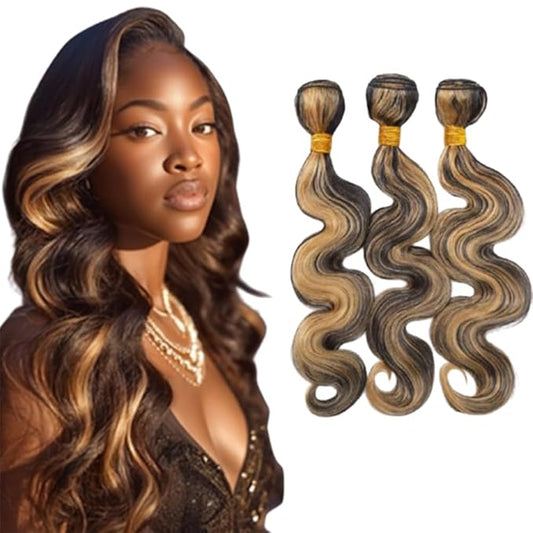 Ombre Bundles P1B27 Body Wave Bundles Two Tone Black Mixed With Honey Blonde Highlight Brazilian Hair Weave Soft and Silky for Black Women 26 26 26 Inch