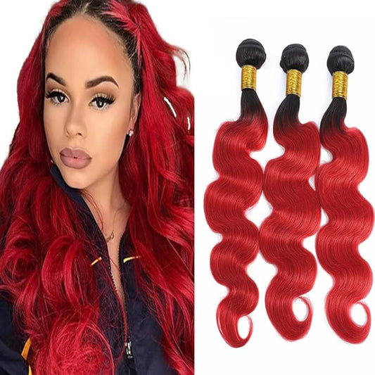 Red Bundles Human Hair 1B/Red Body Wave Bundles 20 22 24 inch Two Tone Brazilian Virgin Remy Hair Extensions Soft and Silky For Women