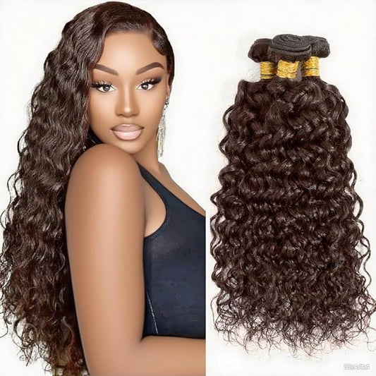 Brown Water Wave Bundles Color 4 Human Hair Bundle 22 22 22 Inch Niegmeag Peruvian Virgin Remy Hair Extensions Brown Wet and Wavy Human Hair Bundles