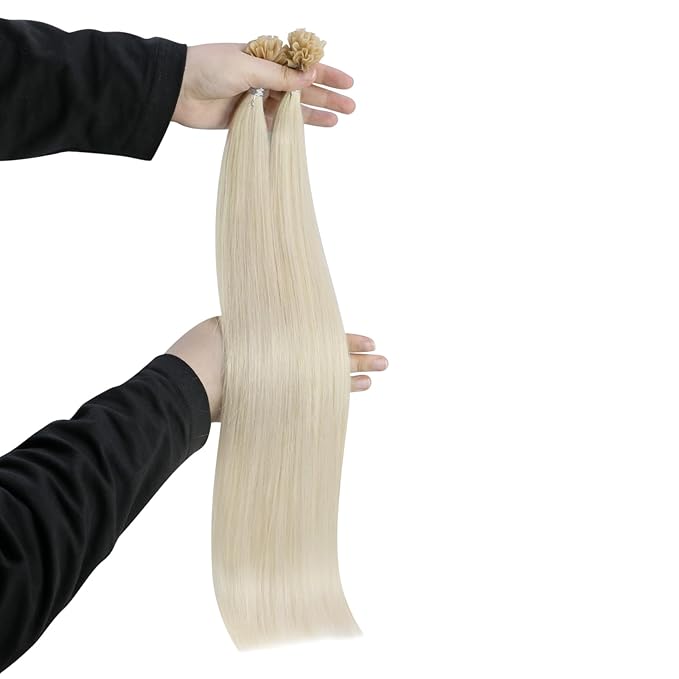 YoungSee U Tips Hair Extensions Real Human Hair Blonde U Tip Real Hair Extensions Platinum Blonde Hot Fusion Hair Extensions Human Hair Blonde K Tip Hair Extensions Human Hair for Women 16In 1G/S 50G