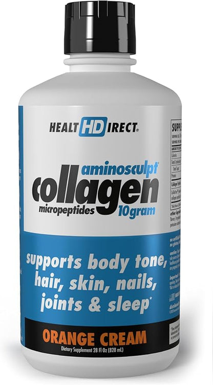 HEALTH DIRECT – AminoSculpt Liquid Collagen Micropeptides – 28 FL Oz – 28 Servings – 10 Grams of Premium Medical-Grade Liquid Collagen for Women – Orange Cream