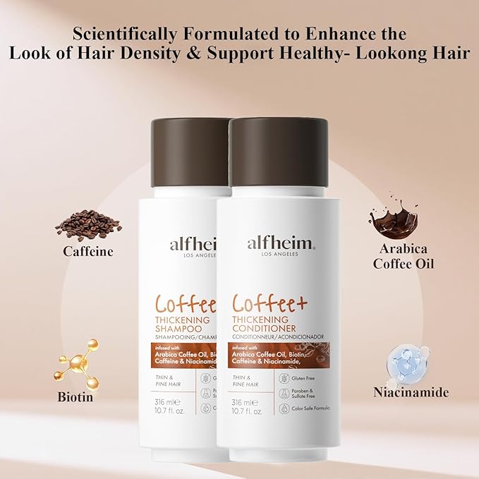 Alfheim Caffeine Shampoo and Conditioner Set | Strengthens Hair & Supports Scalp Health | Biotin & Niacinamide for Thicker, Fuller Hair | Sulfate-Free for Oily Scalp & Thinning Hair | 10.7 oz Each