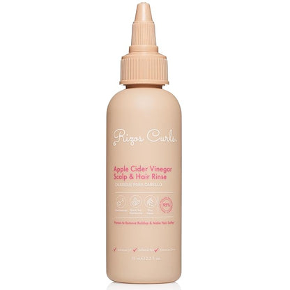 Rizos Curls Travel Apple Cider Vinegar Scalp & Hair Rinse, Clarifies to Remove Product Buildup, Balance Oils, Revive Hair & Scalp, Enhances Softness & Shine, 2.5 oz