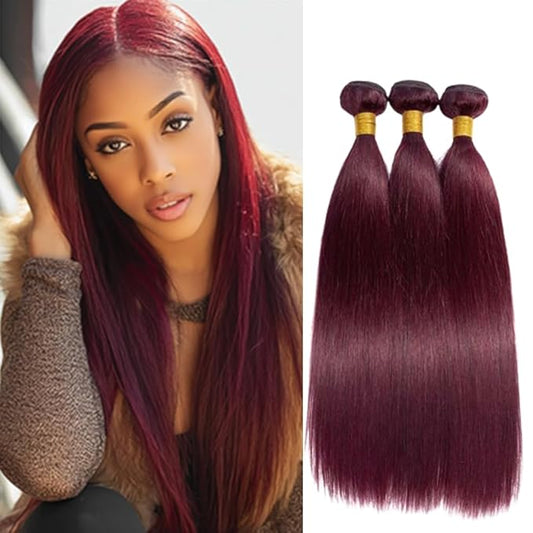 Burgundy Straight Bundles Color 99j Straight Human Hair Bundles Double Weft Brazilian Soft and Silky for Black Women 16 18 20 Inch