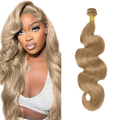 #22 Blonde Bundles Human Hair Body Wave Bundles 18 Inch Human Hair Weave 1 Bundle Unprocessed Brazilian Virgin Hair Ash Blonde Body Wave Human Hair Extensions 50 Grams/Bundle