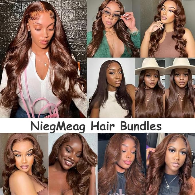 Chocolate Brown Bundles Human Hair Color 4 Body Wave Bundles Niegmeag Virgin Soft and Skily Remy Hair 1 Bundle 16 Inch Double Weft Real Brown Bundle Hair Weave