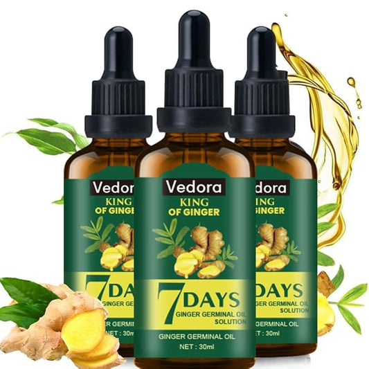 Vedora King of Ginger Oil for Hair Growth - Biotin Hair Growth Serum, 100% Pure Natural Ginger Essential Oil - Promotes Stronger, Thicker, Longer Hair in Women & Men - 3.15 Fl Oz / 90ML (3 PCS)
